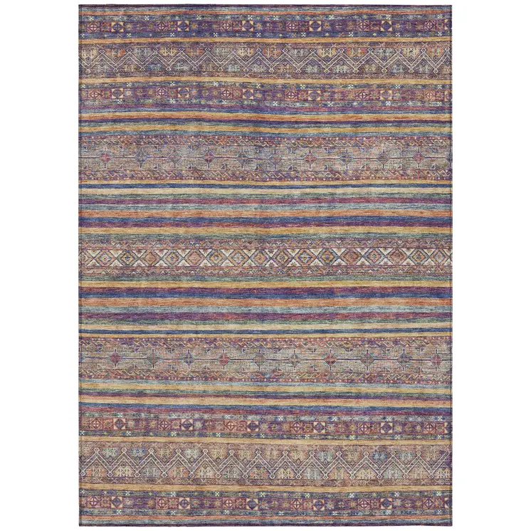 10' X 14' Blue Copper And Beige Southwestern Washable Indoor Outdoor Area Rug