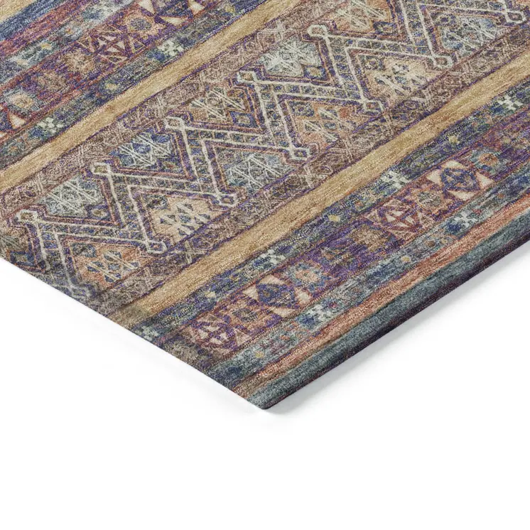 10' X 14' Blue Copper And Beige Southwestern Washable Indoor Outdoor Area Rug