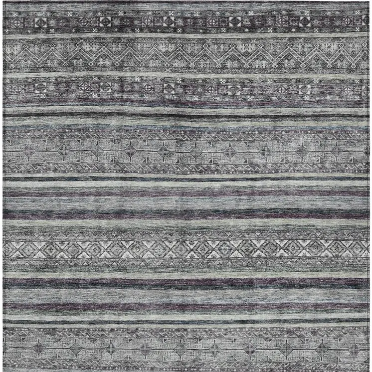 3' X 5' Gray Silver And Charcoal Southwestern Washable Indoor Outdoor Area Rug