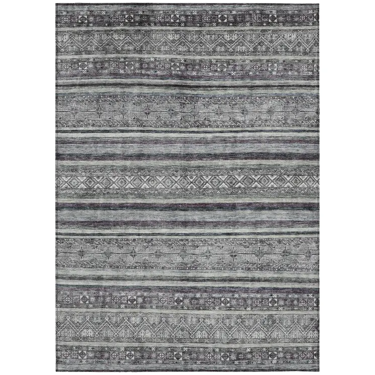 3' X 5' Gray Silver And Charcoal Southwestern Washable Indoor Outdoor Area Rug