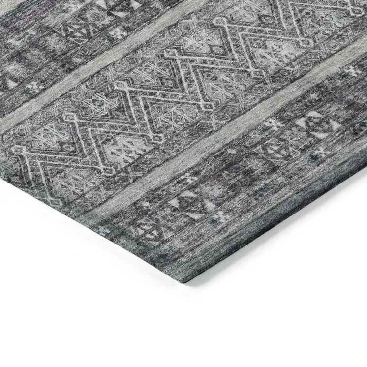 3' X 5' Gray Silver And Charcoal Southwestern Washable Indoor Outdoor Area Rug