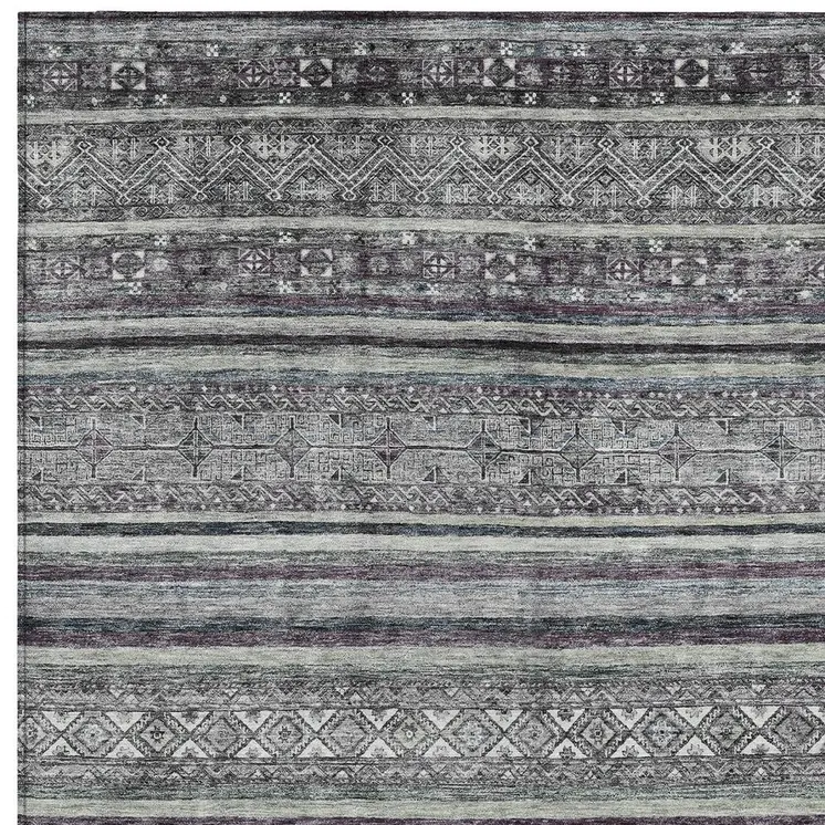 5' X 8' Gray Silver And Charcoal Southwestern Washable Indoor Outdoor Area Rug
