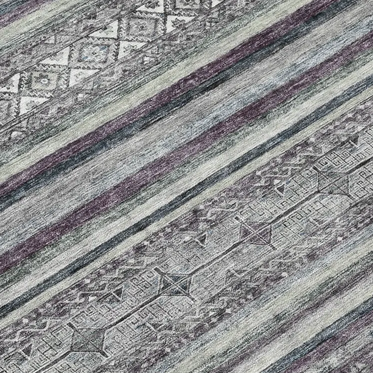 8' Gray Silver And Charcoal Round Southwestern Washable Indoor Outdoor Area Rug