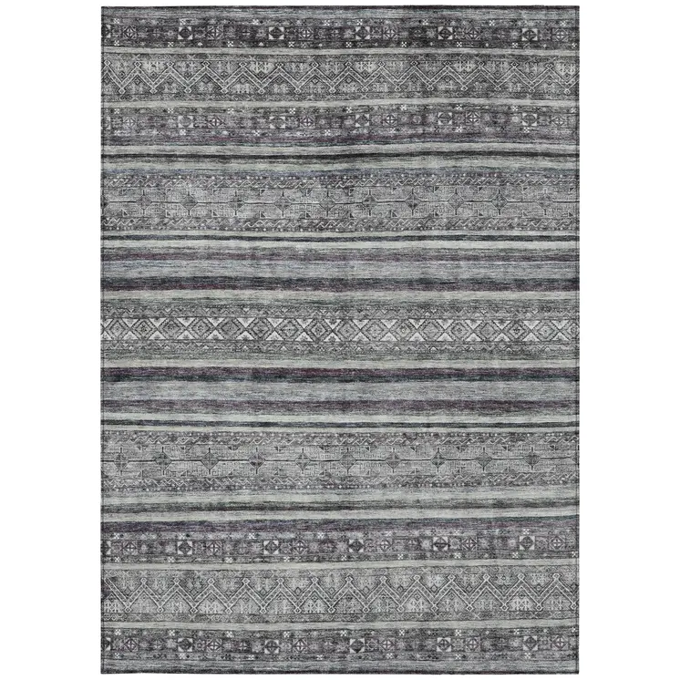 8' X 10' Gray Silver And Charcoal Southwestern Washable Indoor Outdoor Area Rug