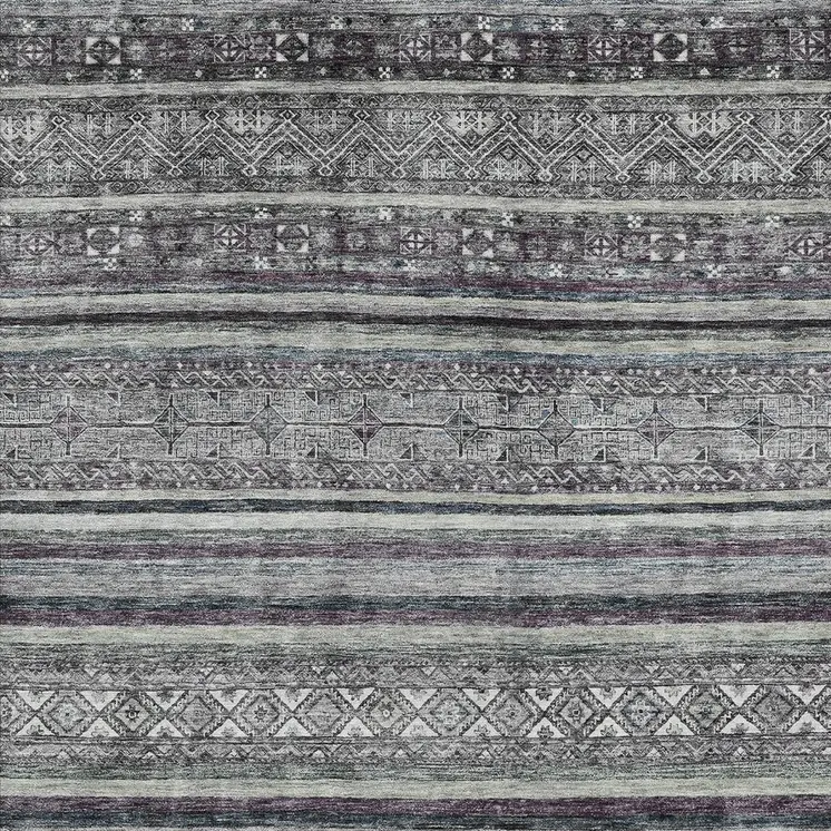 8' X 10' Gray Silver And Charcoal Southwestern Washable Indoor Outdoor Area Rug