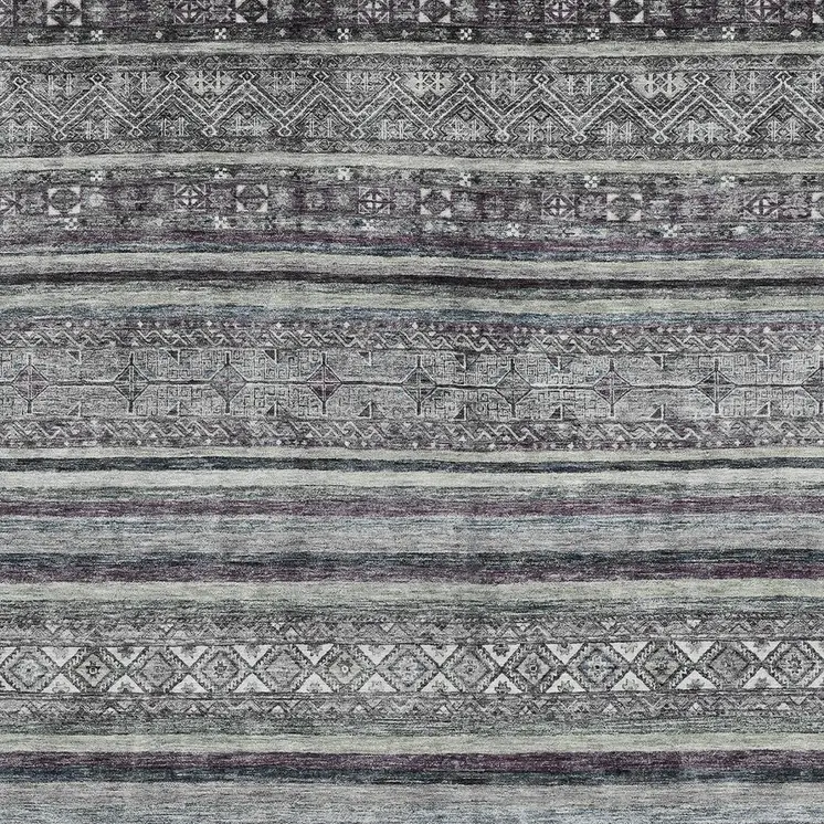 9' X 12' Gray Silver And Charcoal Southwestern Washable Indoor Outdoor Area Rug