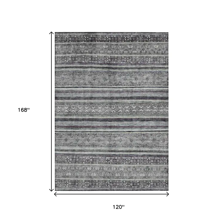 10' X 14' Gray Silver And Charcoal Southwestern Washable Indoor Outdoor Area Rug
