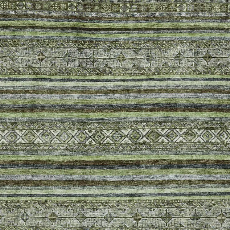 3' X 5' Olive Green Gray And Fern Green Southwestern Washable Indoor Outdoor Area Rug