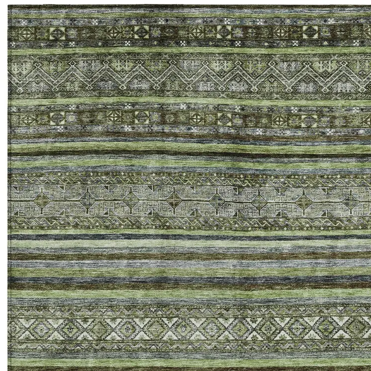 5' X 8' Olive Green Gray And Fern Green Southwestern Washable Indoor Outdoor Area Rug