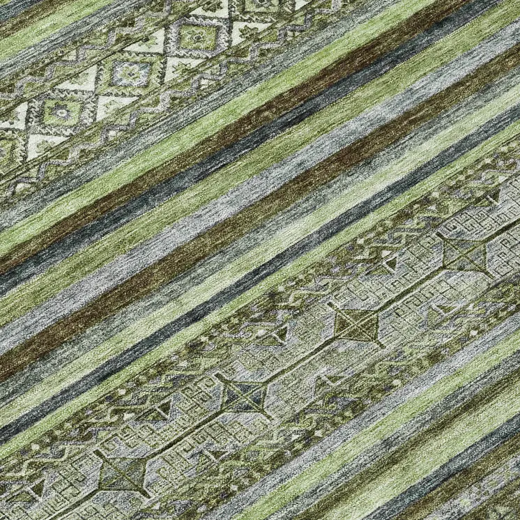 8' Olive Green Gray And Fern Green Round Southwestern Washable Indoor Outdoor Area Rug
