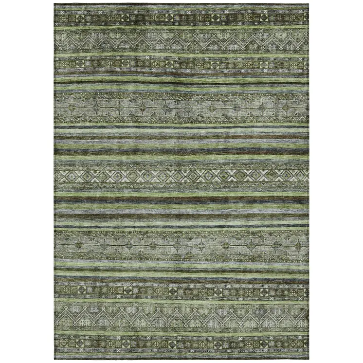 9' X 12' Olive Green Gray And Fern Green Southwestern Washable Indoor Outdoor Area Rug