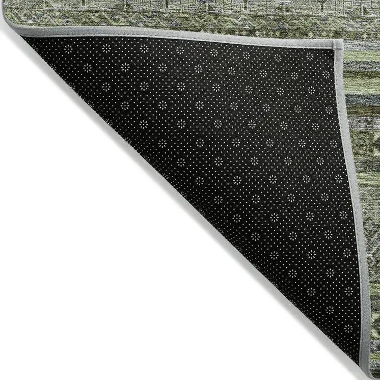 9' X 12' Olive Green Gray And Fern Green Southwestern Washable Indoor Outdoor Area Rug