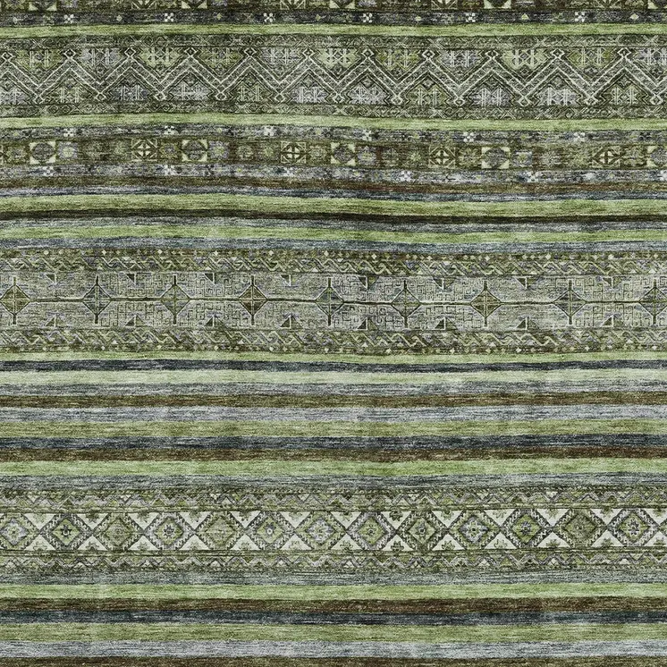 9' X 12' Olive Green Gray And Fern Green Southwestern Washable Indoor Outdoor Area Rug