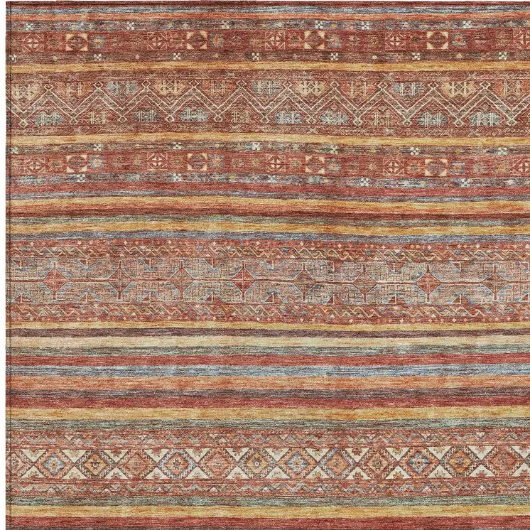5' X 8' Rust Gold And Silver Southwestern Washable Indoor Outdoor Area Rug