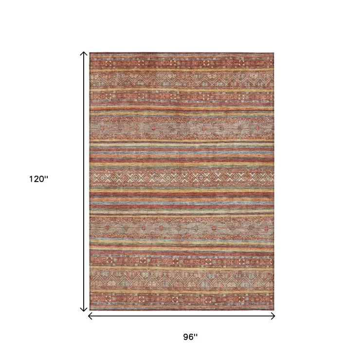 8' X 10' Rust Gold And Silver Southwestern Washable Indoor Outdoor Area Rug