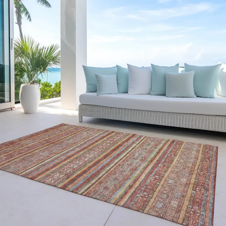 10' X 14' Rust Gold And Silver Southwestern Washable Indoor Outdoor Area Rug