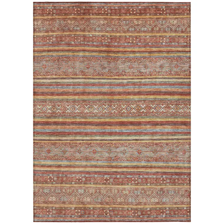 10' X 14' Rust Gold And Silver Southwestern Washable Indoor Outdoor Area Rug