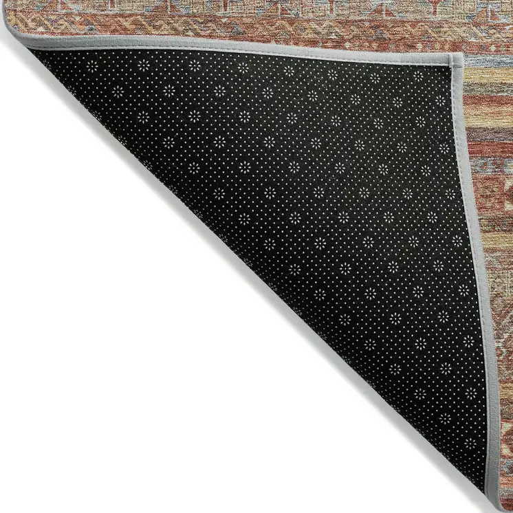 10' X 14' Rust Gold And Silver Southwestern Washable Indoor Outdoor Area Rug