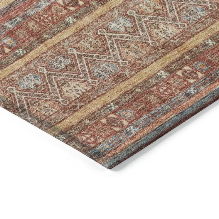 10' X 14' Rust Gold And Silver Southwestern Washable Indoor Outdoor Area Rug