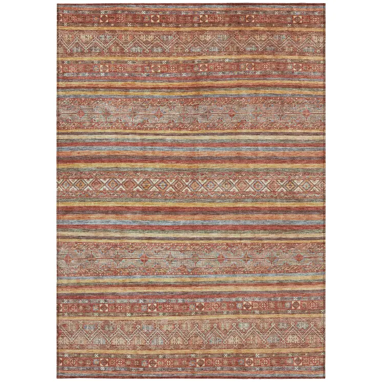10' X 14' Rust Gold And Silver Southwestern Washable Indoor Outdoor Area Rug