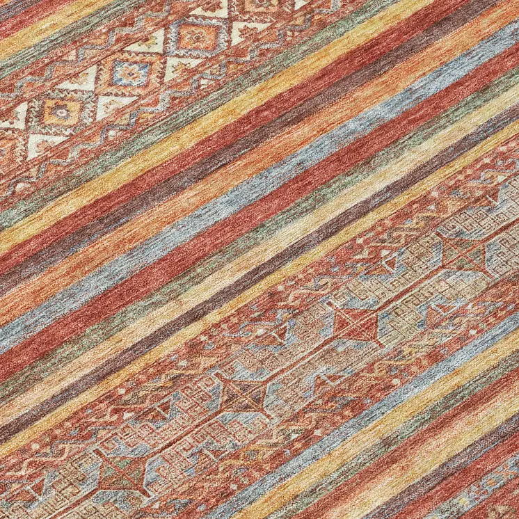 10' X 14' Rust Gold And Silver Southwestern Washable Indoor Outdoor Area Rug