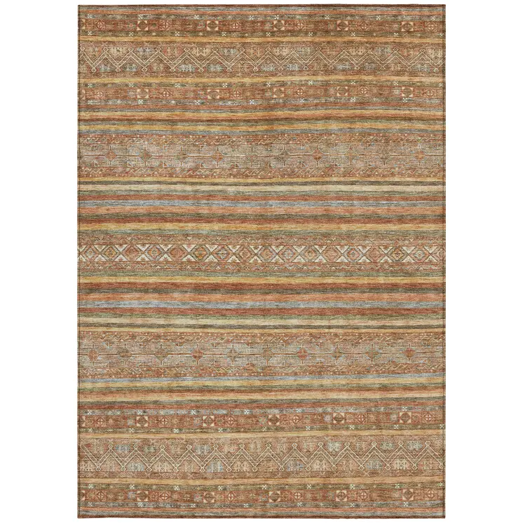 5' X 8' Terra Cotta Copper And Gray Southwestern Washable Indoor Outdoor Area Rug
