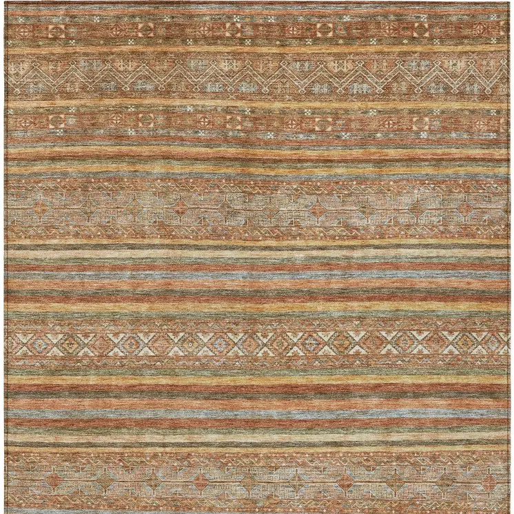 10' X 14' Terra Cotta Copper And Gray Southwestern Washable Indoor Outdoor Area Rug