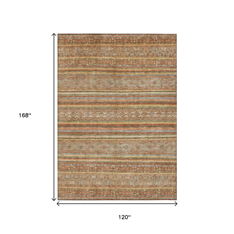 10' X 14' Terra Cotta Copper And Gray Southwestern Washable Indoor Outdoor Area Rug