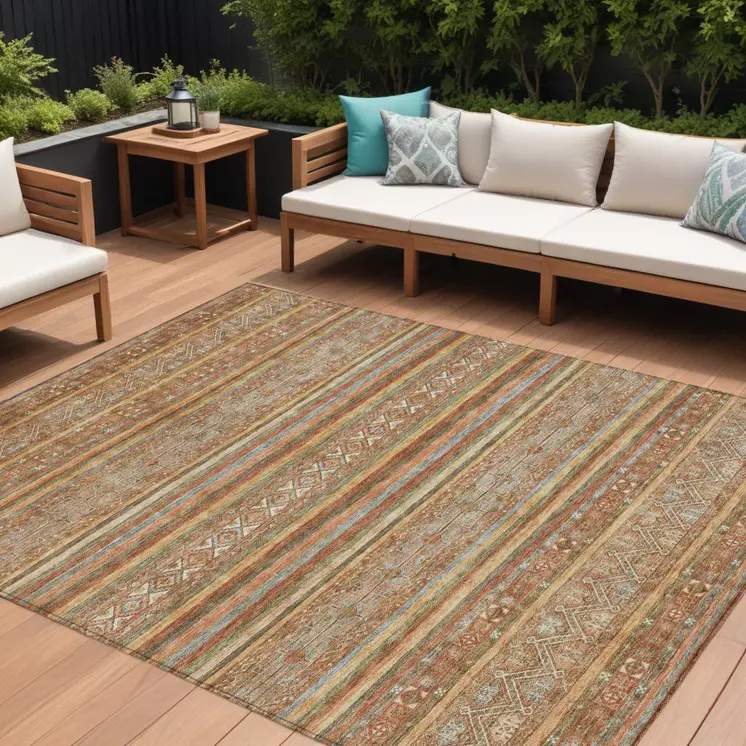 10' X 14' Terra Cotta Copper And Gray Southwestern Washable Indoor Outdoor Area Rug