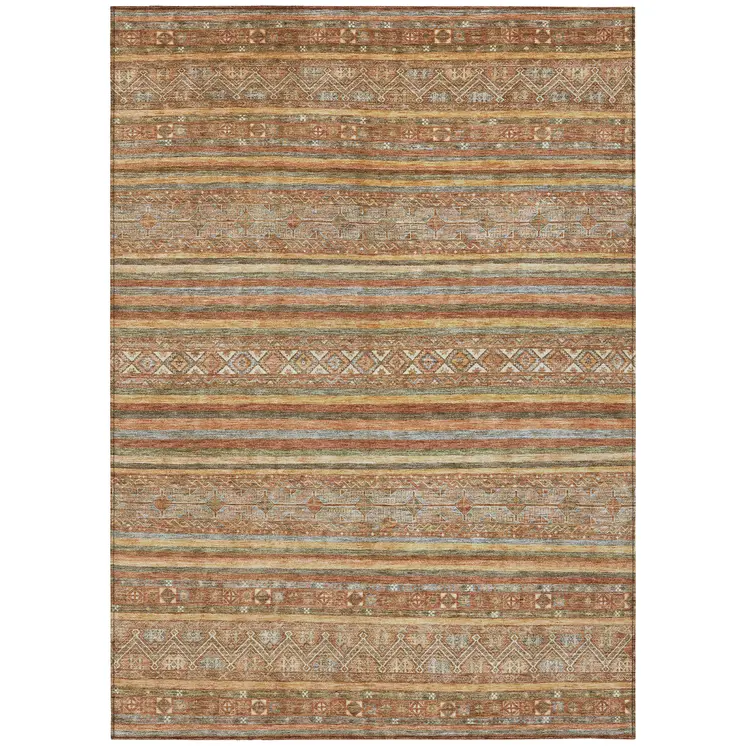 10' X 14' Terra Cotta Copper And Gray Southwestern Washable Indoor Outdoor Area Rug