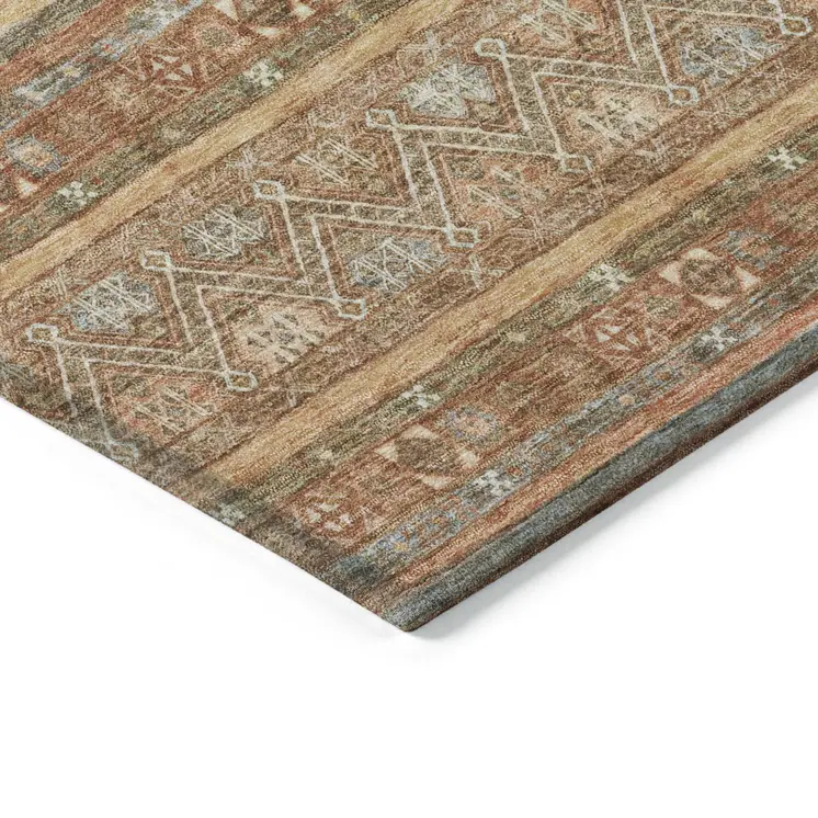 10' X 14' Terra Cotta Copper And Gray Southwestern Washable Indoor Outdoor Area Rug