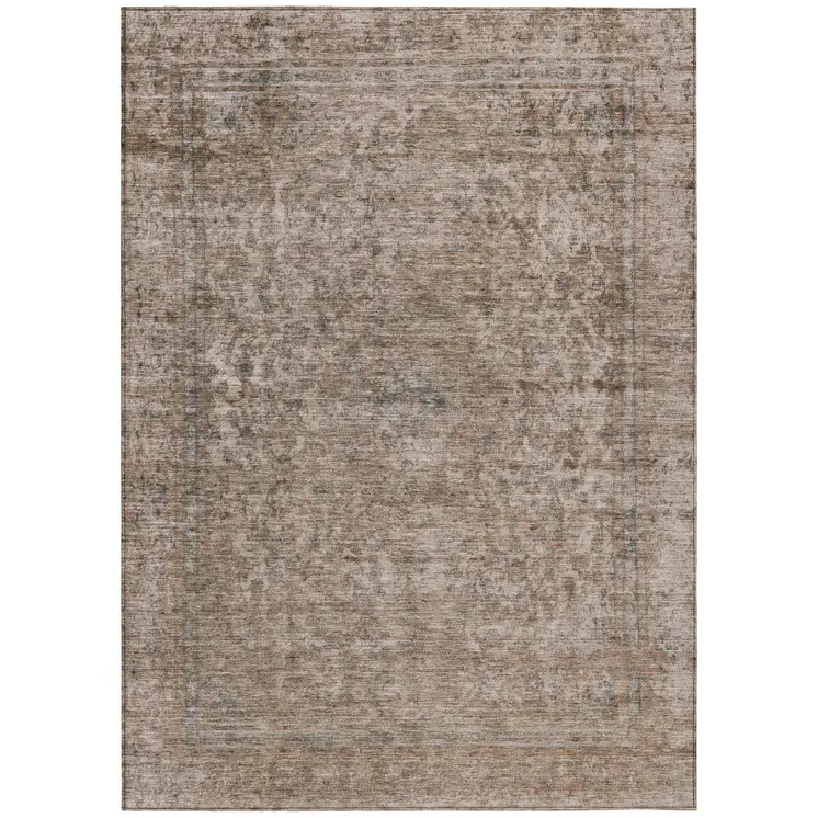 3' X 5' Brown And Beige Abstract Washable Indoor Outdoor Area Rug