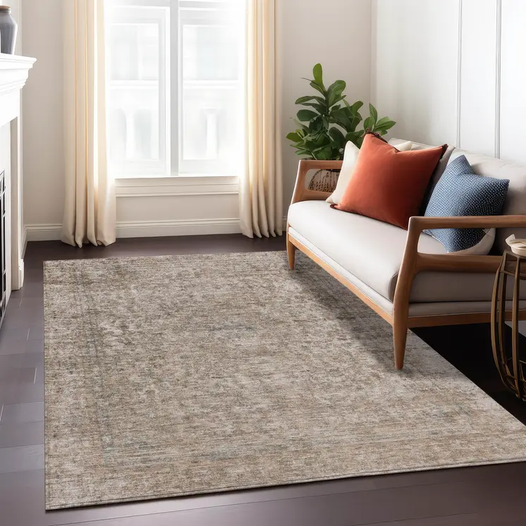 3' X 5' Brown And Beige Abstract Washable Indoor Outdoor Area Rug