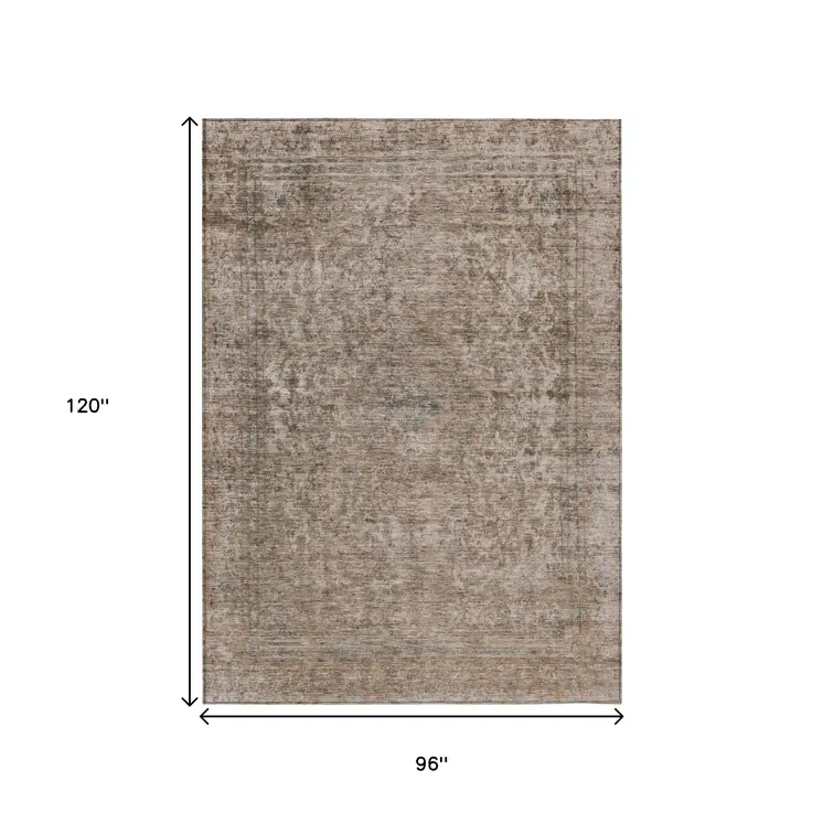 8' X 10' Brown And Beige Abstract Washable Indoor Outdoor Area Rug
