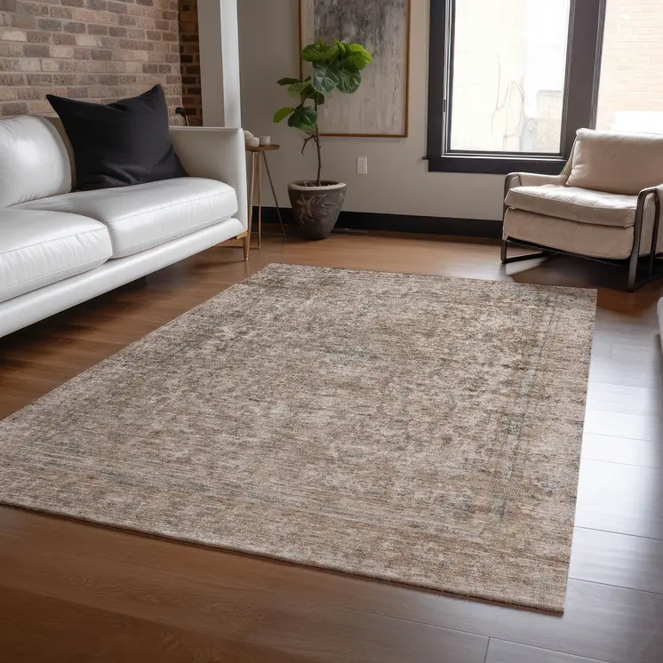 8' X 10' Brown And Beige Abstract Washable Indoor Outdoor Area Rug