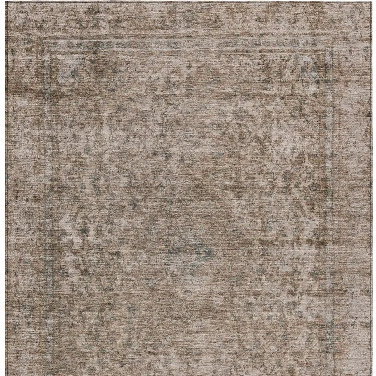 10' X 14' Brown And Beige Abstract Washable Indoor Outdoor Area Rug