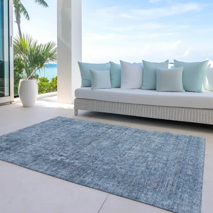 9' X 12' Blue And Beige Abstract Washable Indoor Outdoor Area Rug