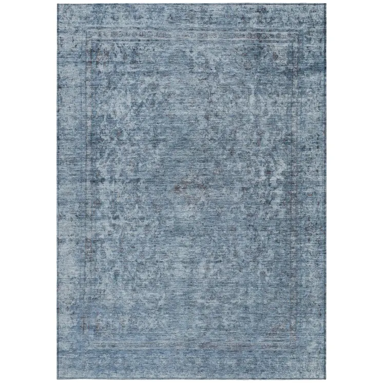 10' X 14' Blue And Beige Abstract Washable Indoor Outdoor Area Rug