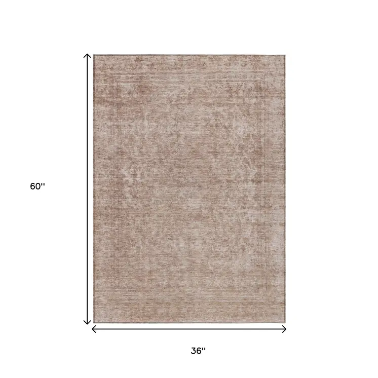 3' X 5' Copper And Beige Abstract Washable Indoor Outdoor Area Rug