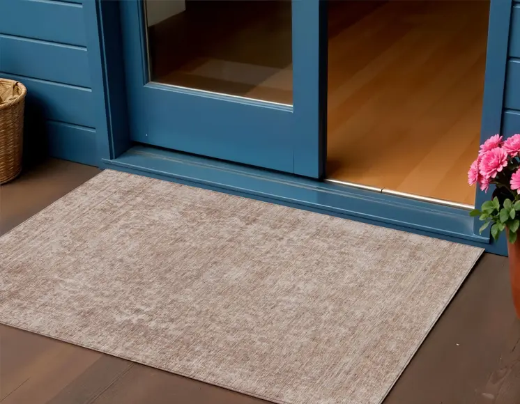 3' X 5' Copper And Beige Abstract Washable Indoor Outdoor Area Rug