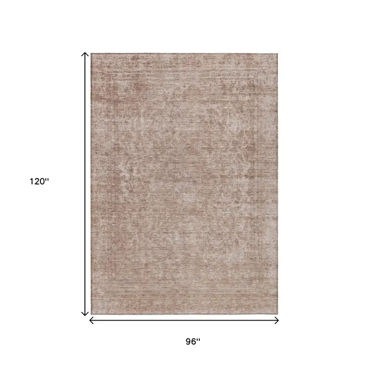 8' X 10' Copper And Beige Abstract Washable Indoor Outdoor Area Rug