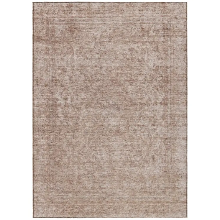 8' X 10' Copper And Beige Abstract Washable Indoor Outdoor Area Rug