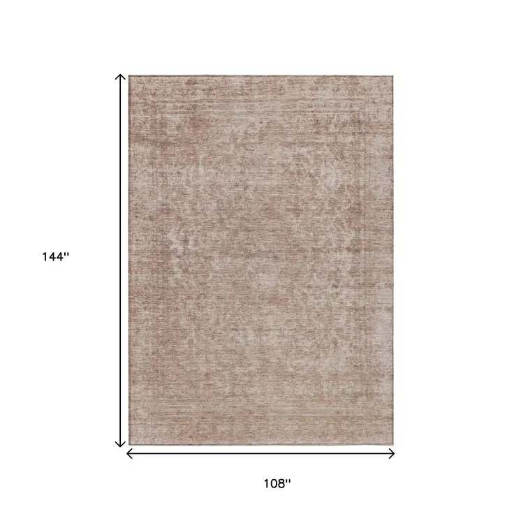 9' X 12' Copper And Beige Abstract Washable Indoor Outdoor Area Rug