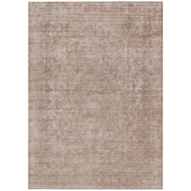 9' X 12' Copper And Beige Abstract Washable Indoor Outdoor Area Rug