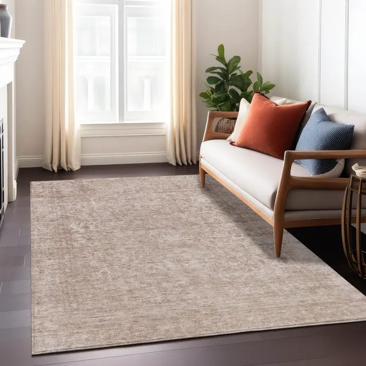 10' X 14' Copper And Beige Abstract Washable Indoor Outdoor Area Rug
