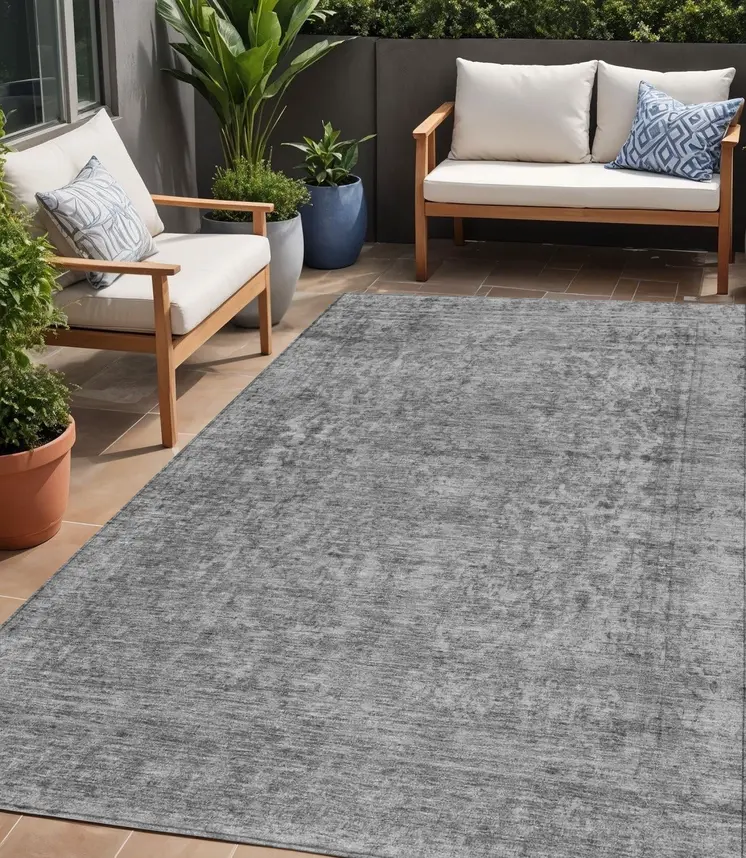 5' X 8' Gray And Beige Abstract Washable Indoor Outdoor Area Rug
