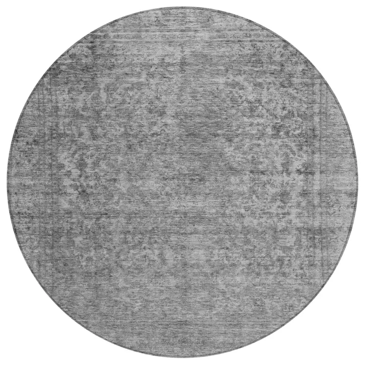 8' Gray And Beige Round Abstract Washable Indoor Outdoor Area Rug
