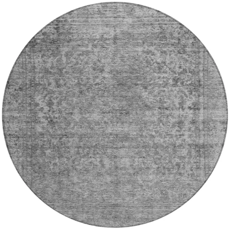 8' Gray And Beige Round Abstract Washable Indoor Outdoor Area Rug