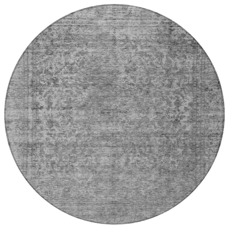 8' Gray And Beige Round Abstract Washable Indoor Outdoor Area Rug