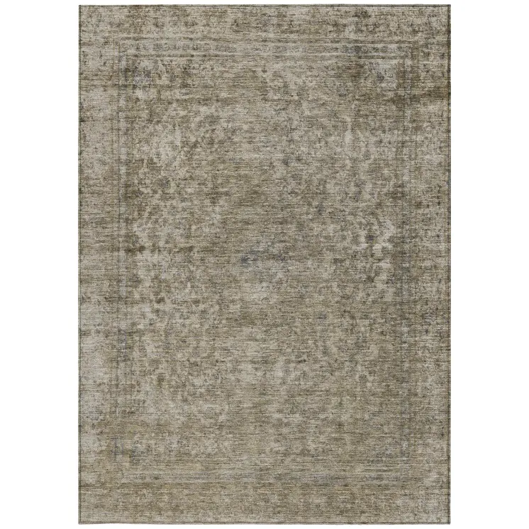 3' X 5' Pewter And Beige Abstract Washable Indoor Outdoor Area Rug